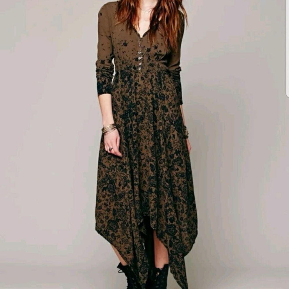 Gorgeous Free People Brown and Black Floral Dress